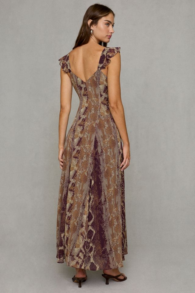 Steve Madden Estela Snakeskin Chiffon Flutter Sleeve Maxi Dress #3
