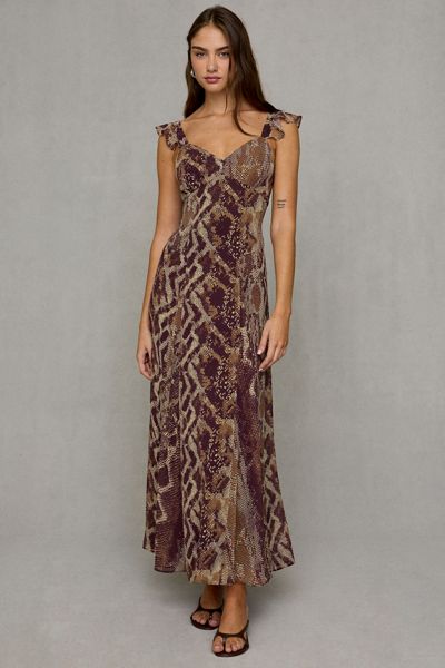 Steve Madden Estela Snakeskin Chiffon Flutter Sleeve Maxi Dress