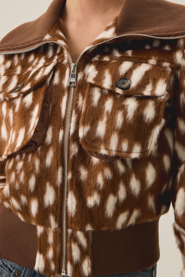Steve Madden Hunton Deer Print Faux Fur Zip-Up Jacket #1