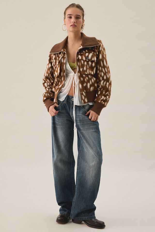Steve Madden Hunton Deer Print Faux Fur Zip-Up Jacket #2