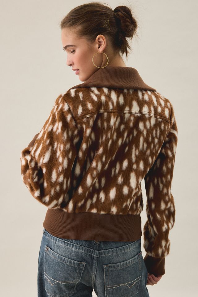 Steve Madden Hunton Deer Print Faux Fur Zip-Up Jacket #3