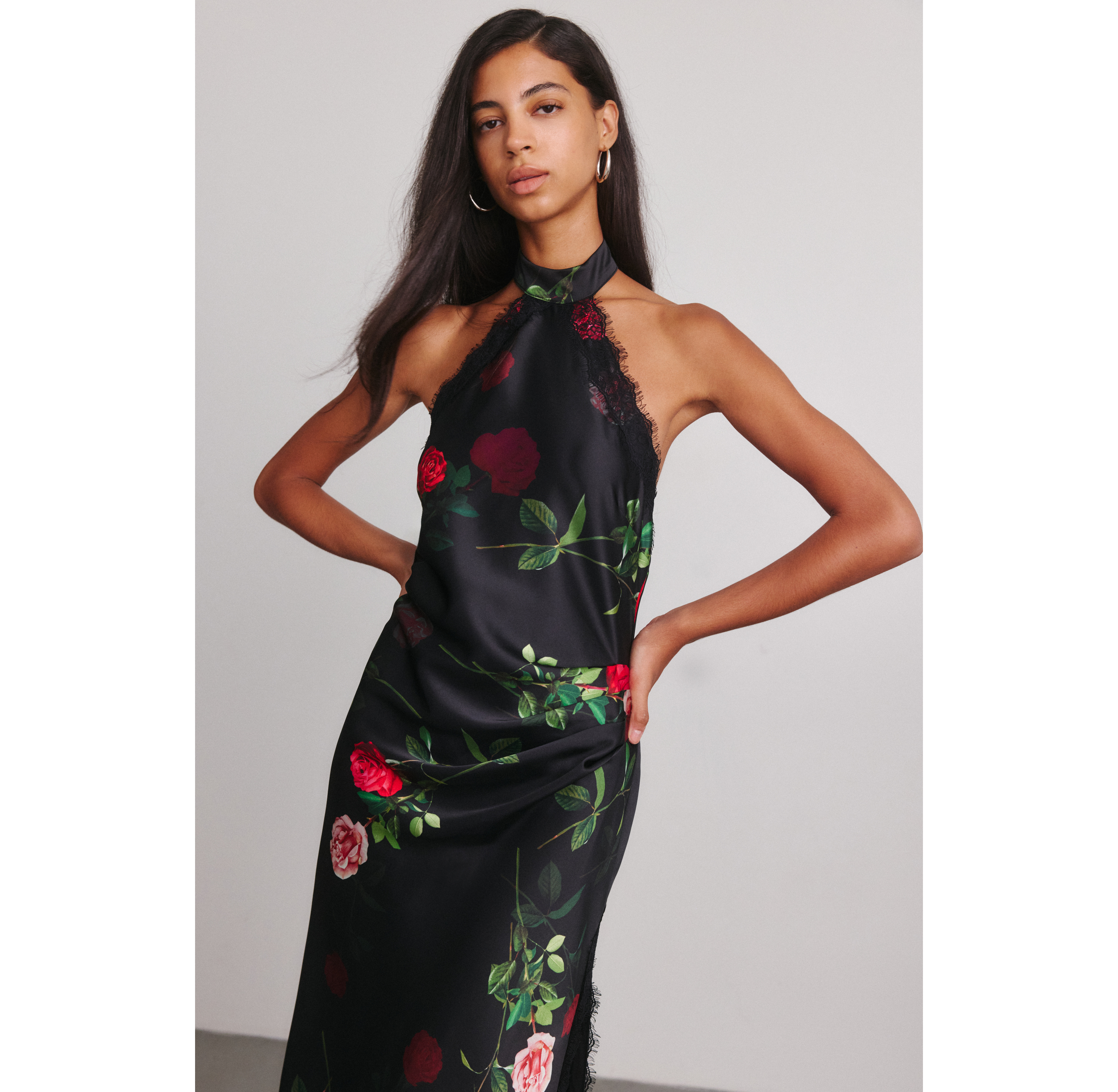 Steve Madden Lillenne Rose Garden High Halter Neck Maxi Dress