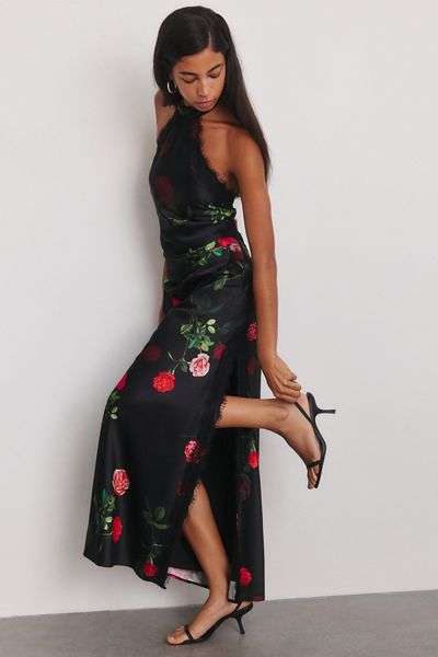 Steve Madden Lillenne Rose Garden High Halter Neck Maxi Dress