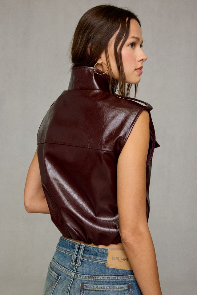 Steve Madden Luxie Funnel Neck Faux Leather Vest #1