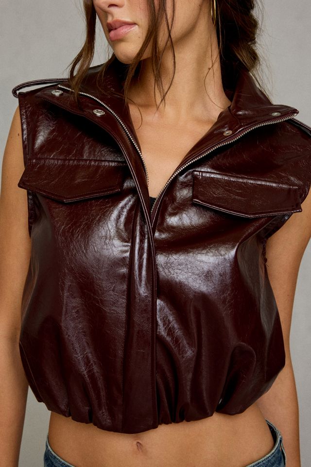 Steve Madden Luxie Funnel Neck Faux Leather Vest #3