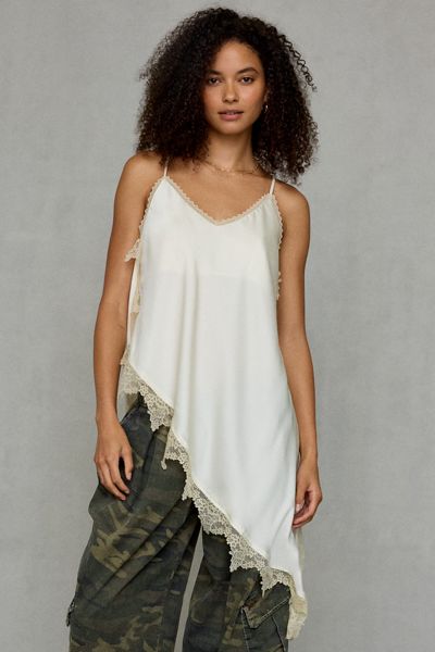 Steve Madden Morgan Asymmetric Lace Trim Satin Tunic Top