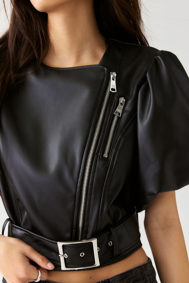 Steve Madden Madlin Faux Leather Moto Top #1