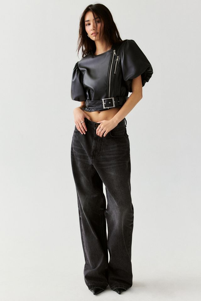 Steve Madden Madlin Faux Leather Moto Top #3