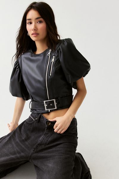 Steve Madden Madlin Faux Leather Moto Top