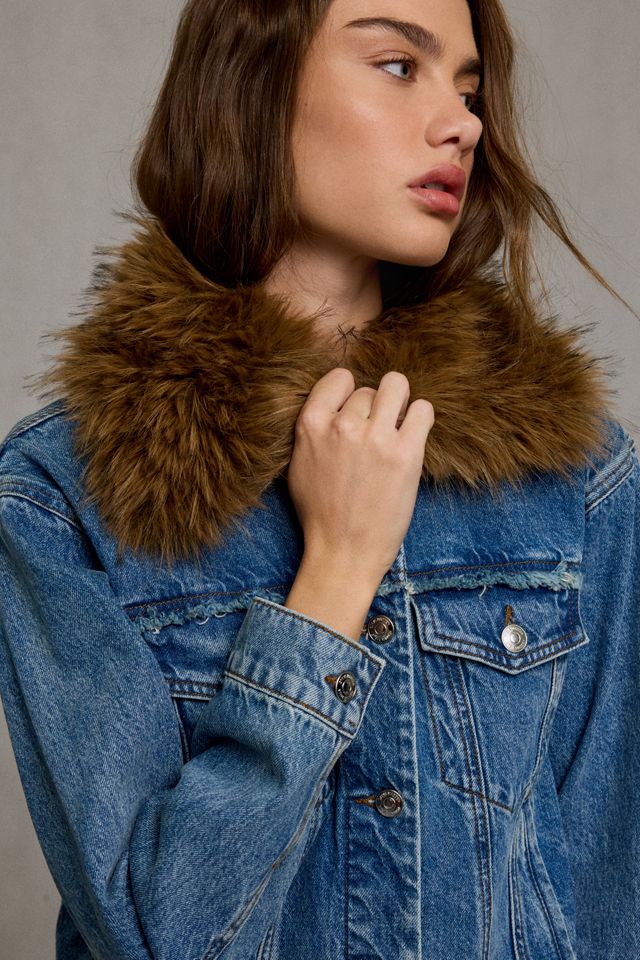 Steve Madden Marky Faux Fur Trim Denim Jacket #1