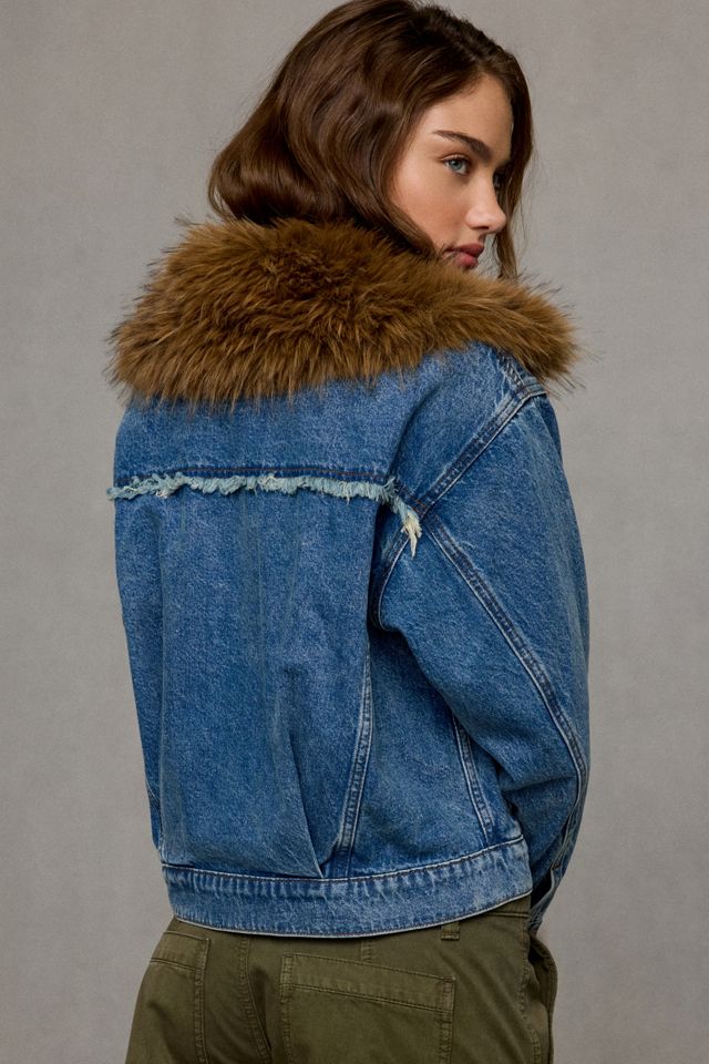 Steve Madden Marky Faux Fur Trim Denim Jacket #3