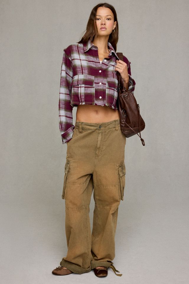 Steve Madden Marlow Cropped Flannel Shirt Jacket #3