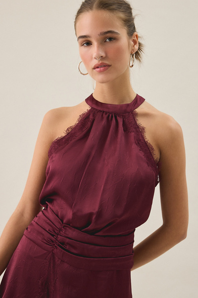Steve Madden Monna Asymmetric Lace Trim Satin Mini Dress