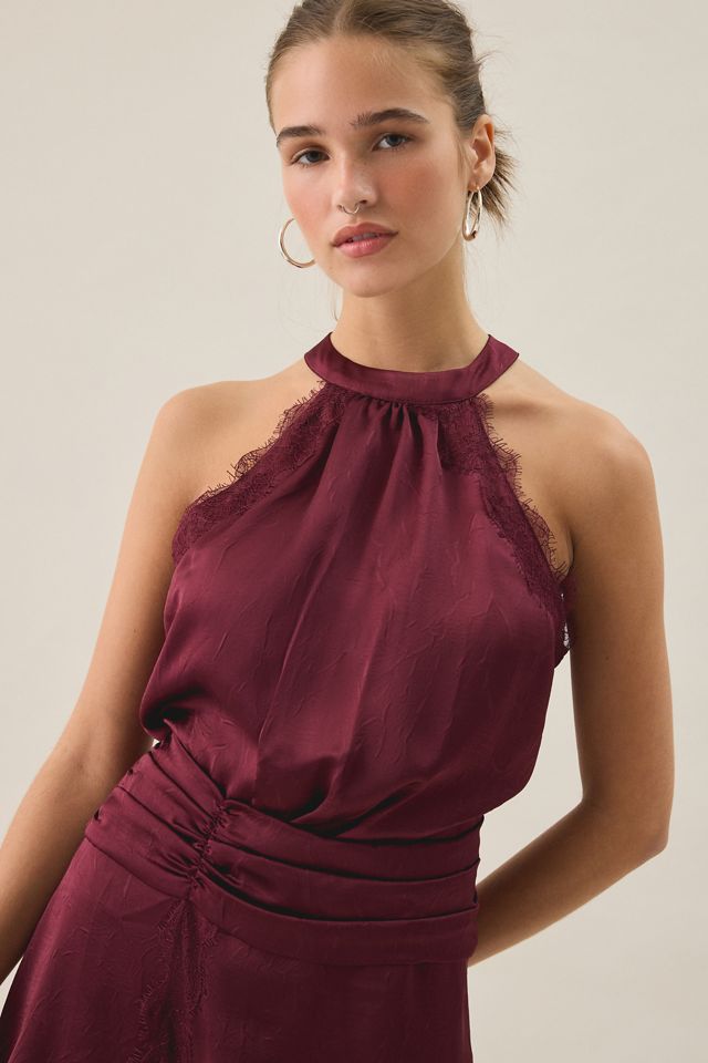 Steve Madden Monna Asymmetric Lace Trim Satin Mini Dress #1