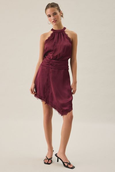 Steve Madden Monna Asymmetric Lace Trim Satin Mini Dress