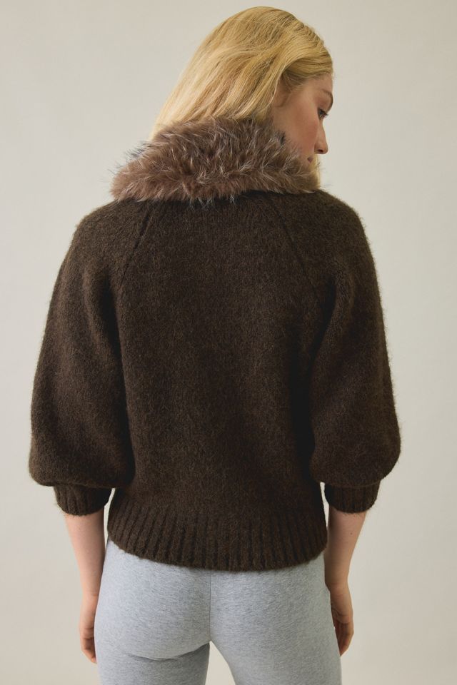 Steve Madden Odessa 3/4 Sleeve Faux Fur Collar Zip-Up Cardigan #4