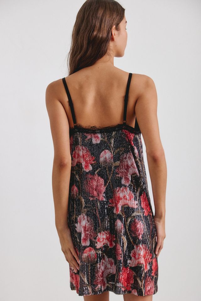 Steve Madden Rianna Sequin Floral Lace Trim Slip Mini Dress #3