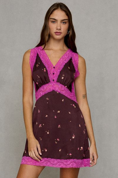 Steve Madden Savanna Lace Trim Slip Mini Dress