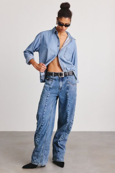 Steve Madden Sydnee Seamed High-Rise Barrel Leg Jeans