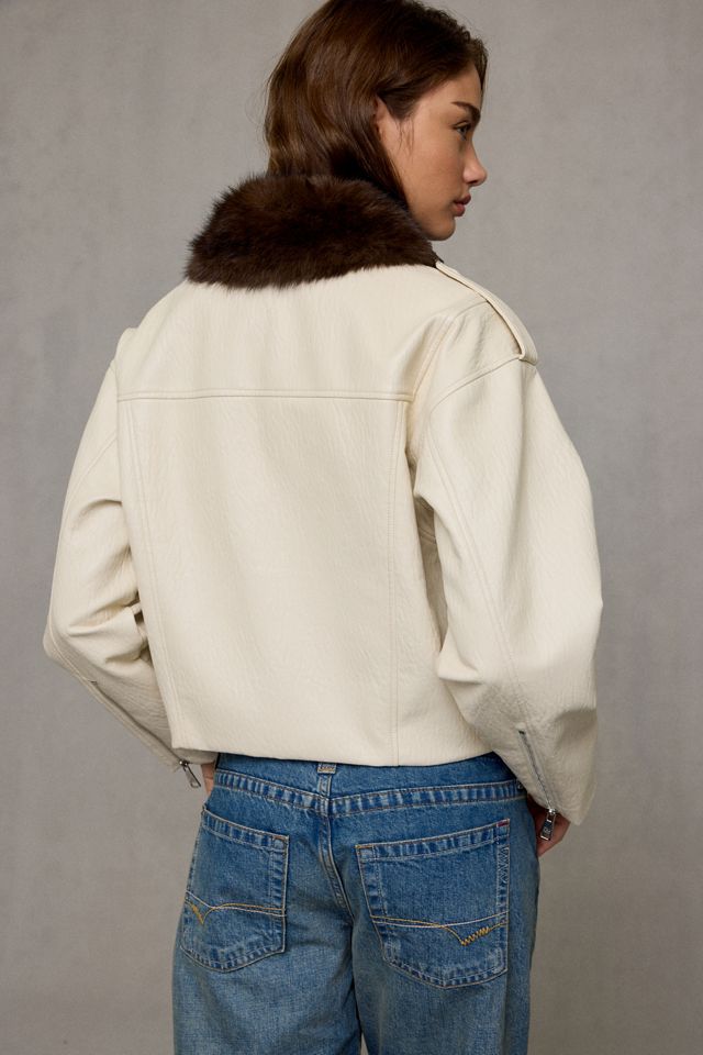 Steve Madden Silas Faux Fur Trim Moto Jacket #3
