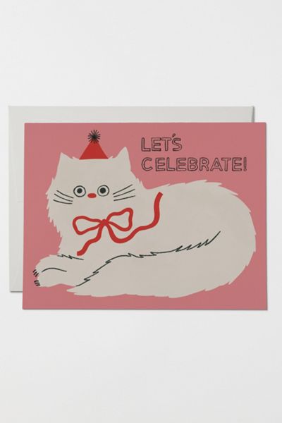 Red Cap Let's Celebrate Cat Greeting Card