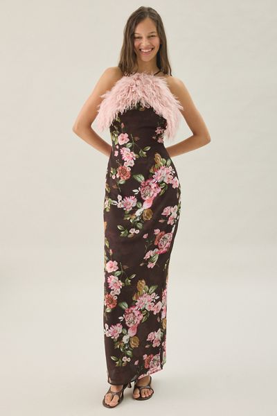 AFRM Jeffries Faux Fur Trim High Neck Maxi Dress
