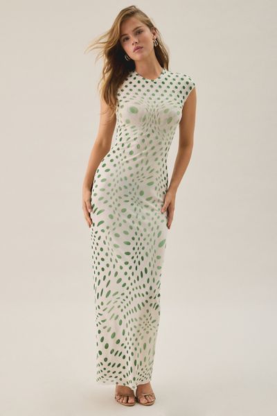 AFRM Mylo Crew Neck Short Sleeve Mesh Maxi Dress