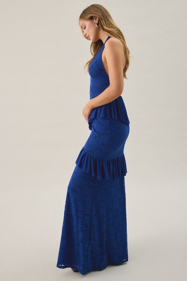 AFRM Athens Asymmetric Ruffle Lace Halter Maxi Dress #2