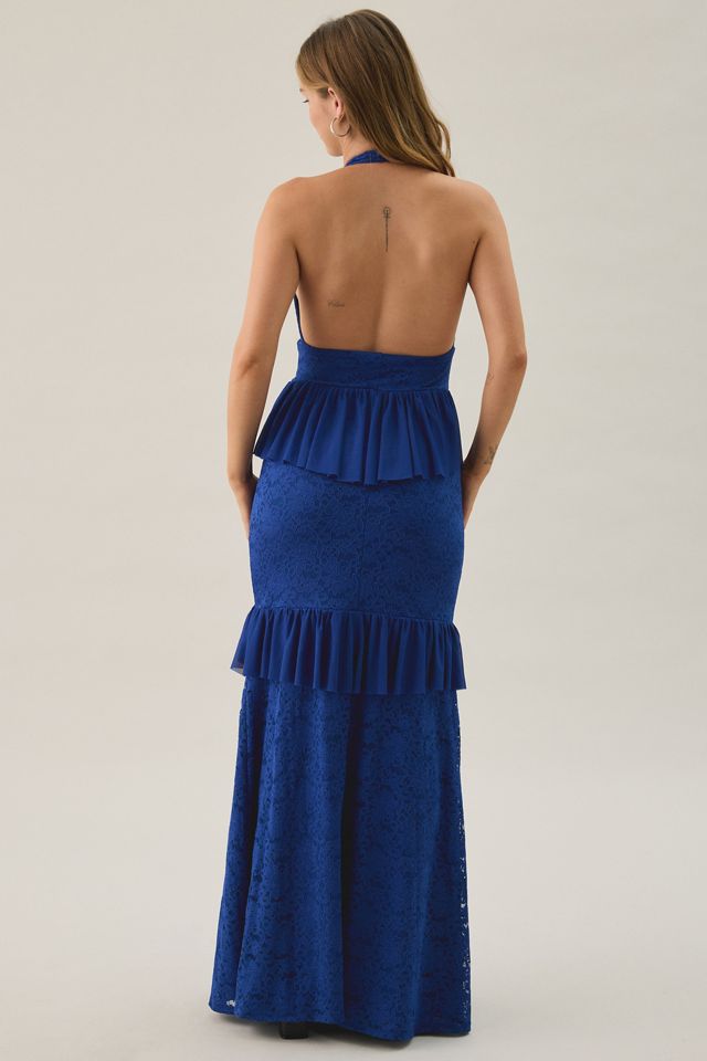 AFRM Athens Asymmetric Ruffle Lace Halter Maxi Dress #3