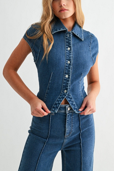 Jemina Denim The Seam Fitted Denim Shirt | Urban Outfitters