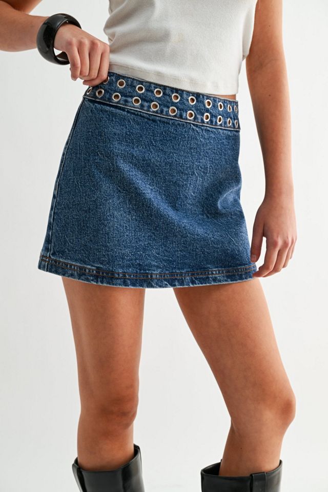 Jemina Denim Orbit Grommet Micro Skirt #1