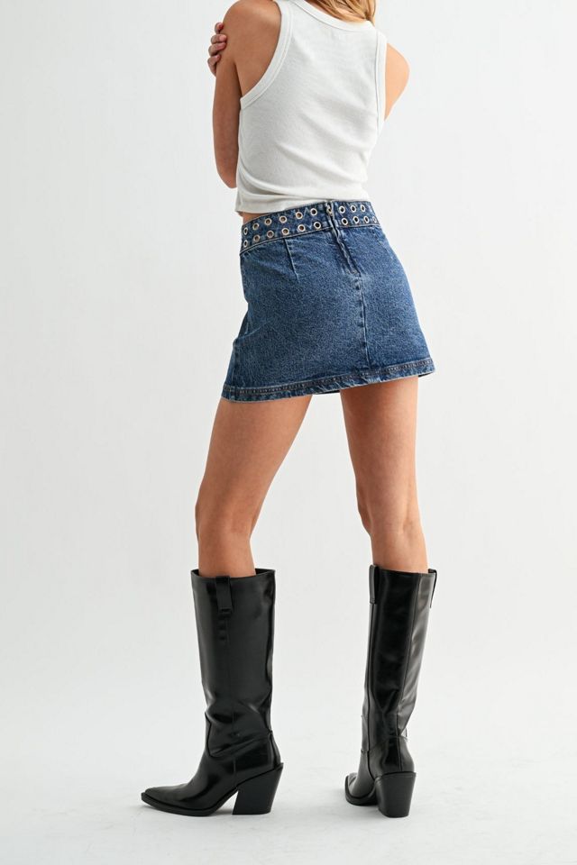 Jemina Denim Orbit Grommet Micro Skirt #3