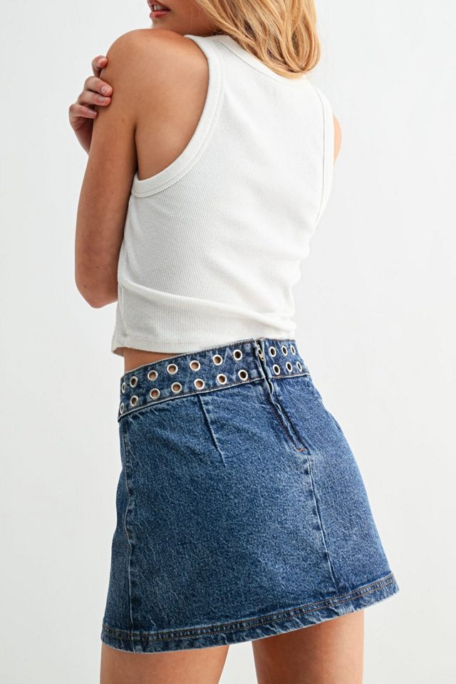 Jemina Denim Orbit Grommet Micro Skirt #4