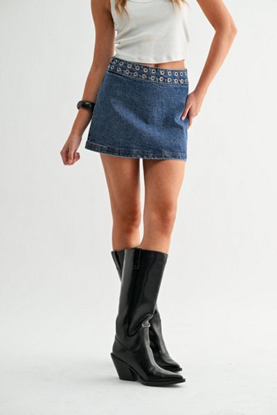 Jemina Denim Orbit Grommet Micro Skirt