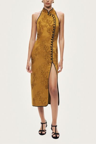 Nocturne High Neck Button Detail Midi Dress
