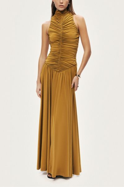 Nocturne Ruched High-Neck Maxi Dress