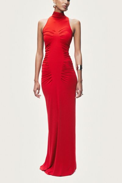 For Love & Lemons Huda Red Velvet Bias Cut Maxi Dress | Urban Outfitters