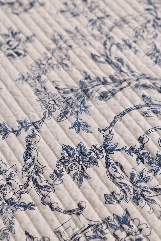 Garden Toile & Striped Reversible Cotton Quilt Set #3