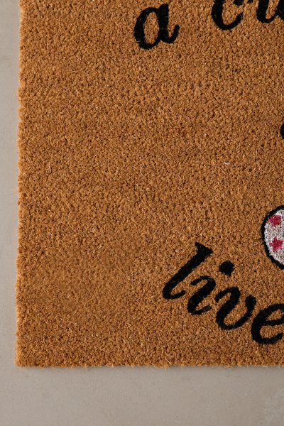 A Cute Cat Lives Here Coir Doormat