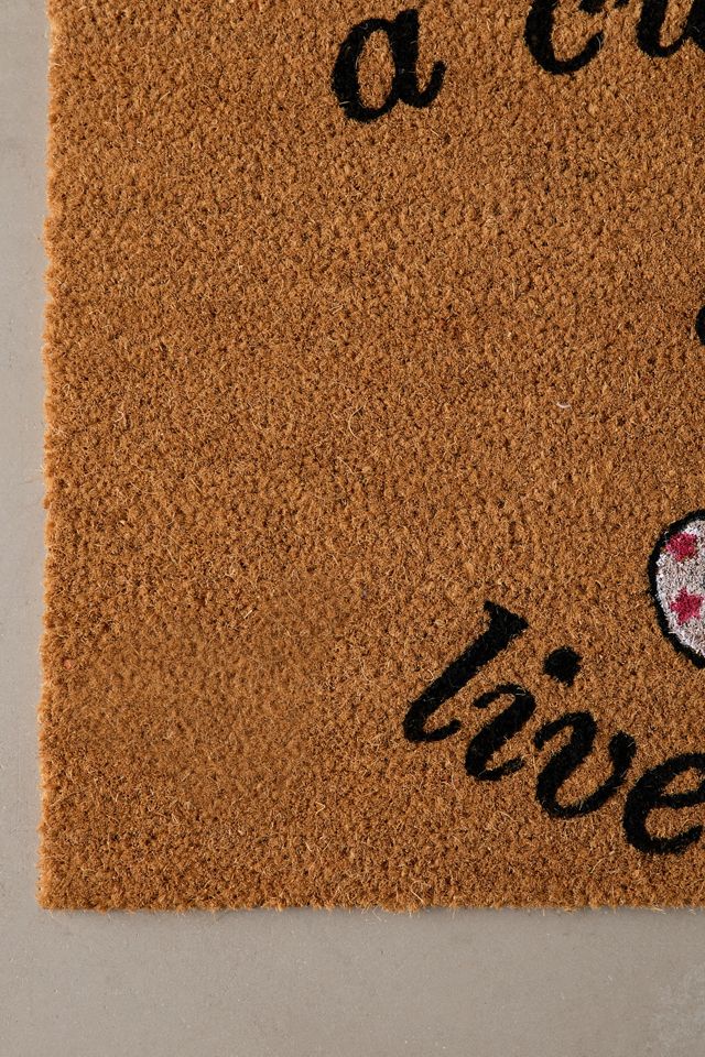 A Cute Cat Lives Here Coir Doormat #2