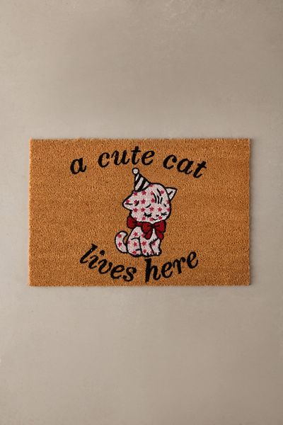 A Cute Cat Lives Here Coir Doormat