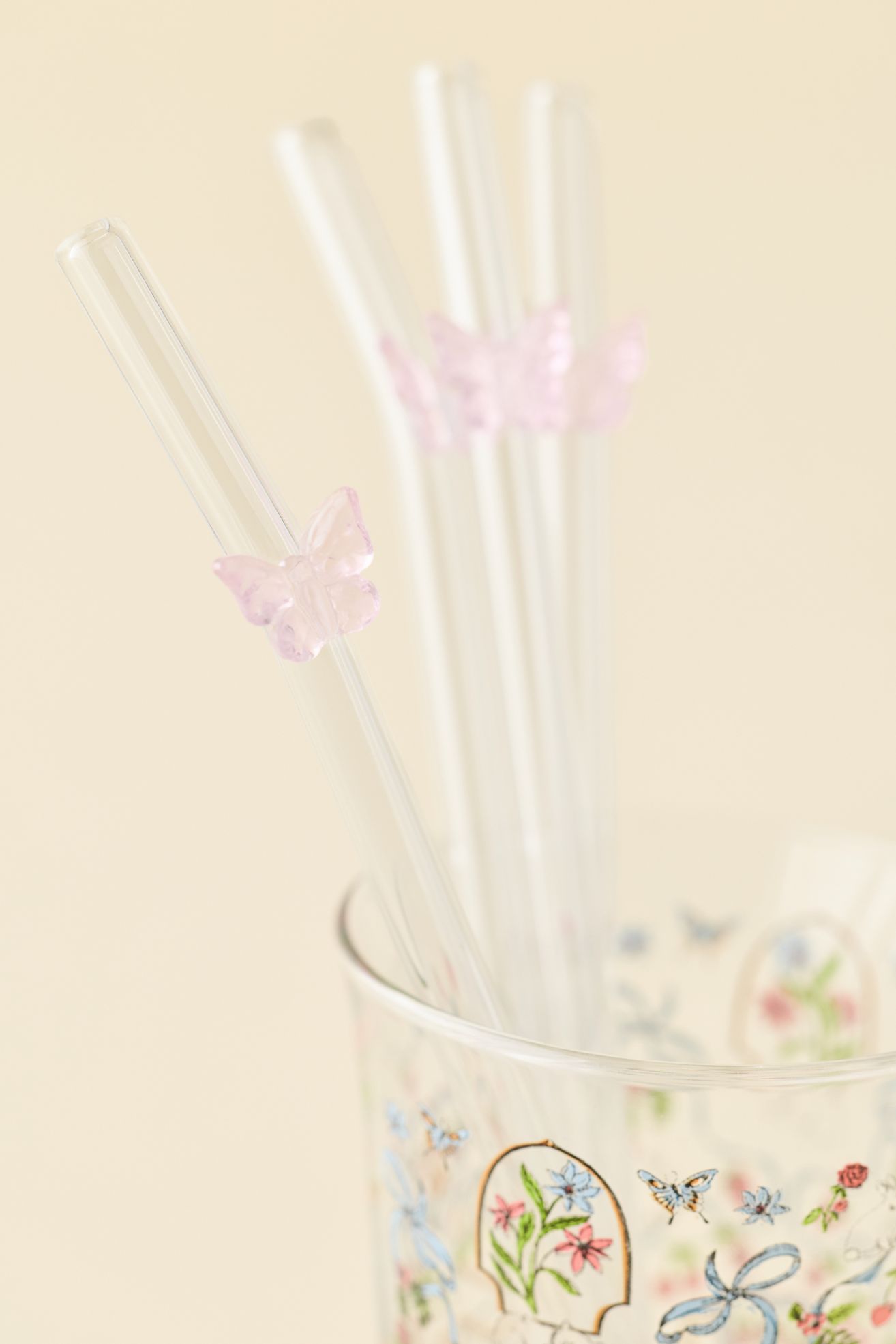 Sculpted Butterfly Glass Straw Set - Assorted, ONE SIZE