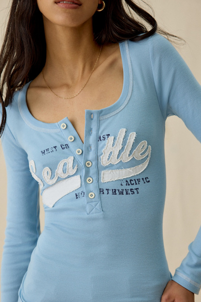 UO Seattle Applique Graphic Long Sleeve Henley Tee