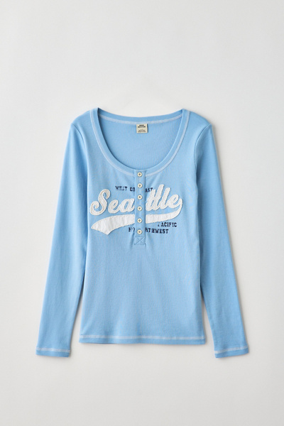 UO Seattle Applique Graphic Long Sleeve Henley Tee