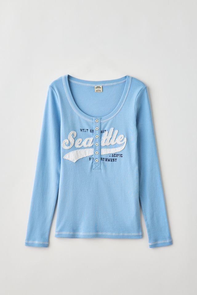 UO Seattle Applique Graphic Long Sleeve Henley Tee #4