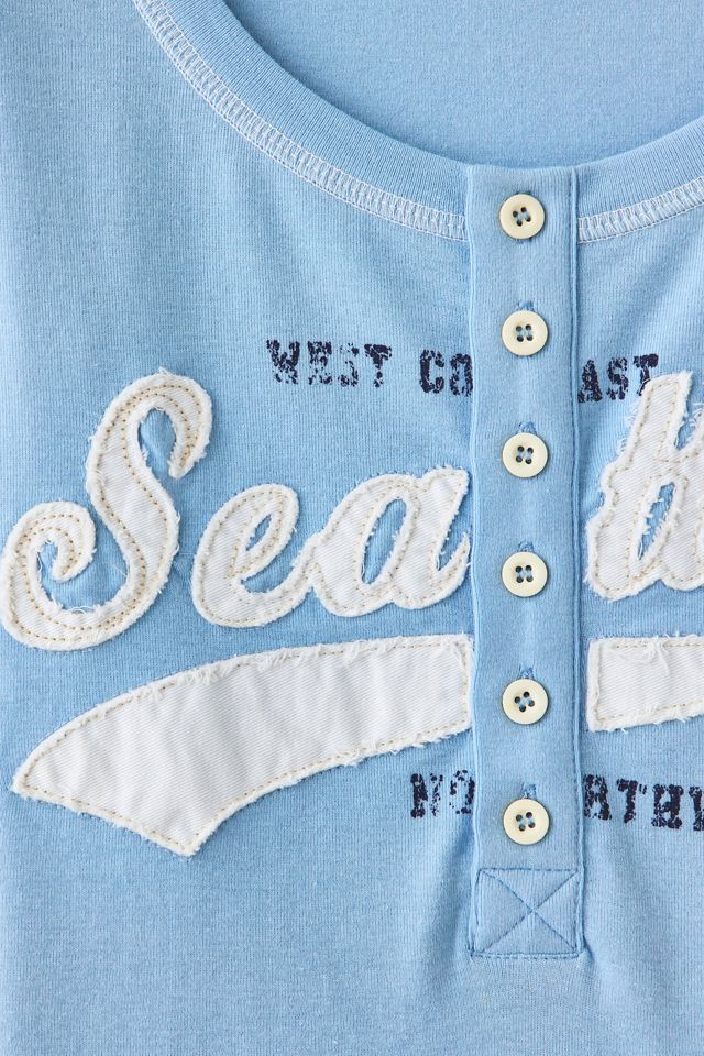 UO Seattle Applique Graphic Long Sleeve Henley Tee #5
