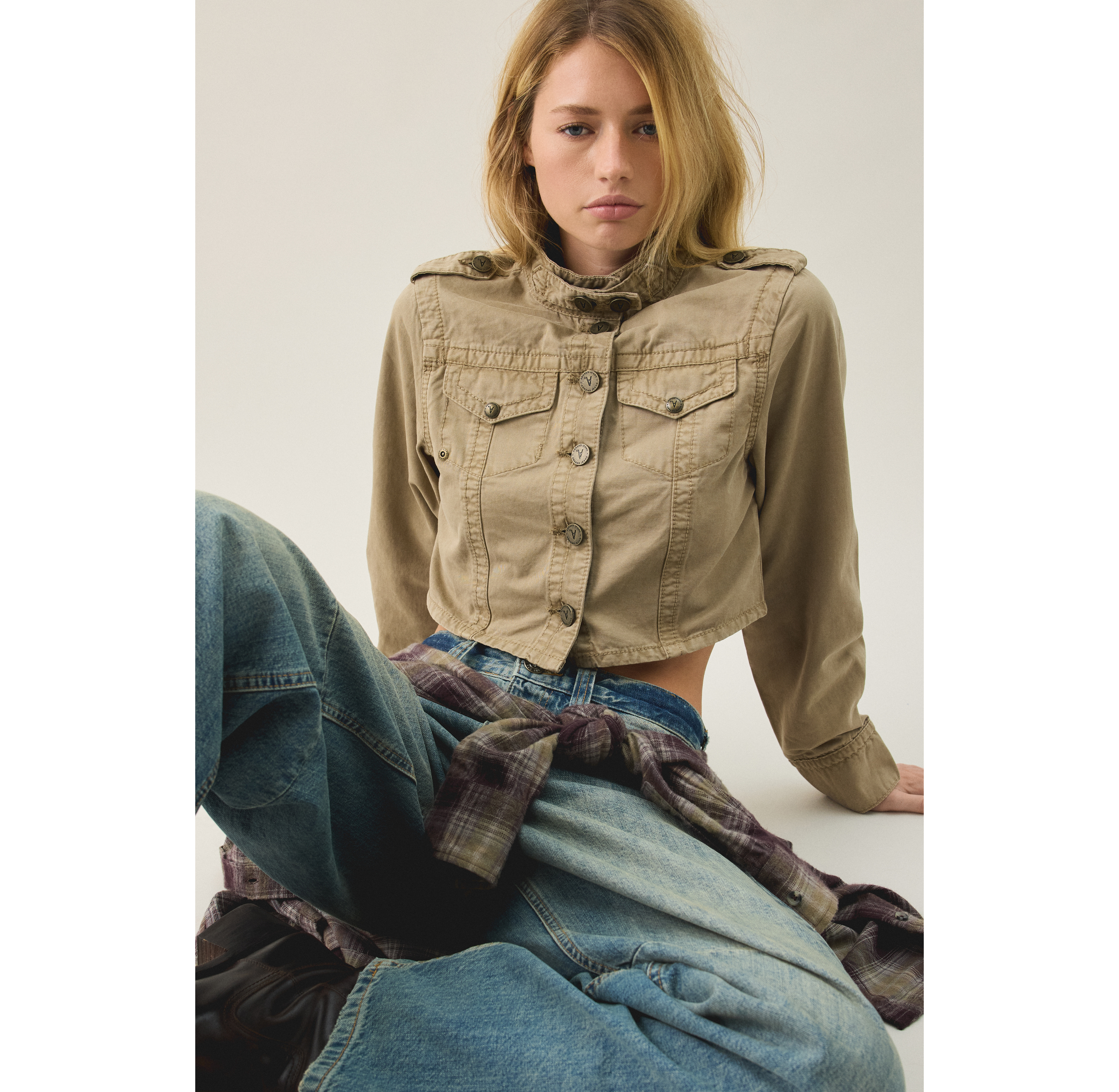 Abrand Gemma Cotton Twill Cropped Utility Jacket