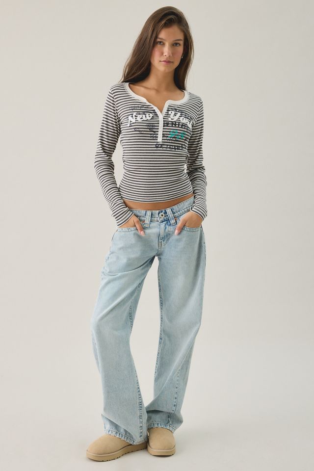 BDG NYC Applique Graphic Long Sleeve Henley Tee #2