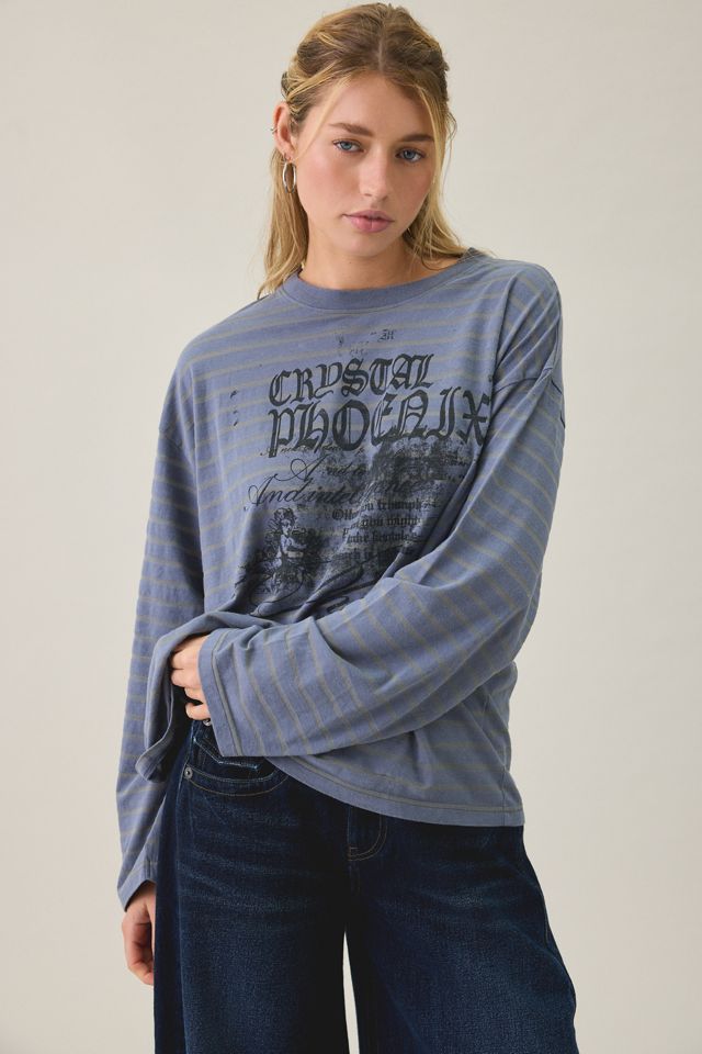 Grunge Skater Graphic Striped Long Sleeve Tee #2