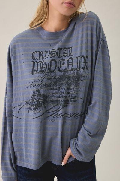 Grunge Skater Graphic Striped Long Sleeve Tee